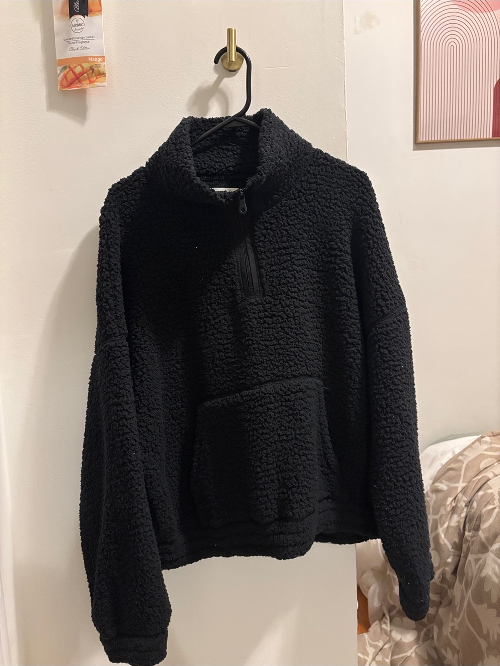 aerie Black Sherpa Zip-Up Pullover